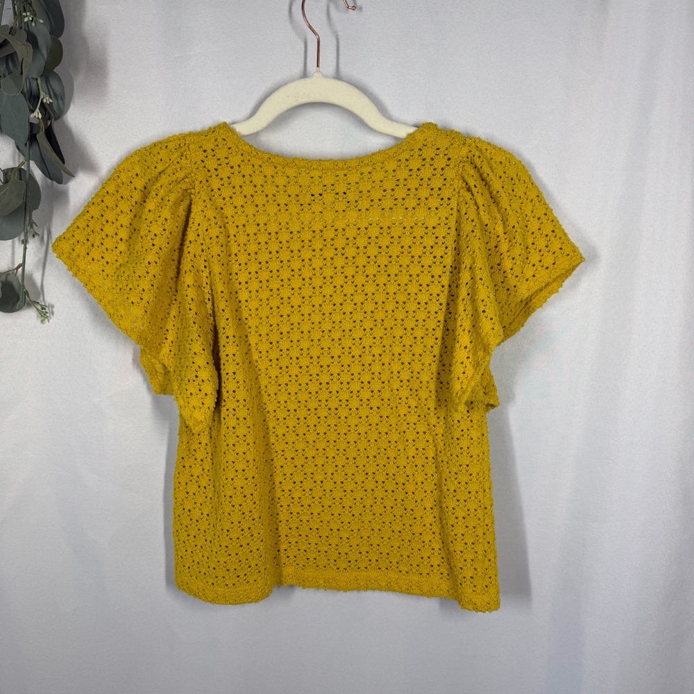 Madewell | Flutter Sleeve Eyelet Short Sleeve Top Yellow Women's Size XXS - Picture 7 of 11
